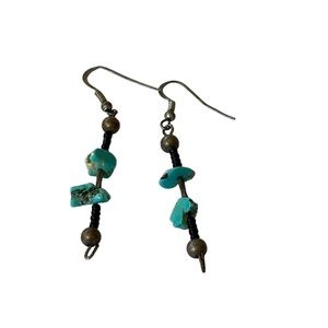 Vintage Handmade Real Turquoise Beaded Hanging Earrings